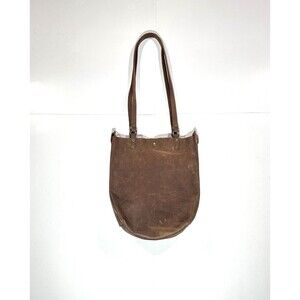 Vintage 90s Handmade Leather Small Tote Bag Hand Bag Brown Bourbon Made in USA